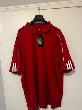 adidas Red Polo with White Stripe Sleeve Details